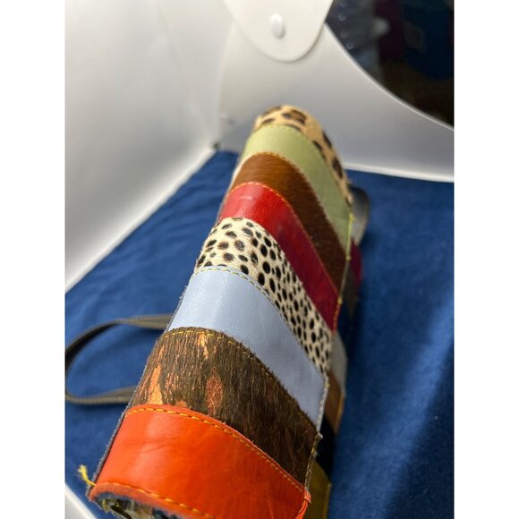 Patchwork Leather Crossbody Bag - Multicolor Stripes Adjustable Strap Animal Pri - Picture 8 of 16